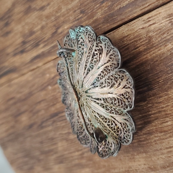 Antique sterling silver layer lace flower‎ brooch RARE B125 - Picture 3 of 5